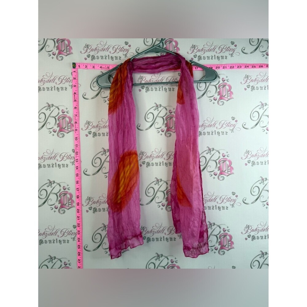 Scarf 100% silk soft Bali Versatile Vibrant Pink and Orange Sheer Crinkle Scarf